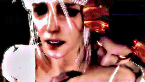 Pale white-haired woman in intense neck embrace with man, WildHunt erotic scene