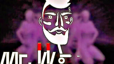 Stylized bearded man silhouette Mr. WØ logo on purple dancer background