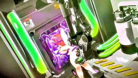Anime sprite girl brainwashed in factory with tentacles and machines