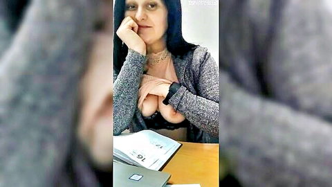 Vikki33vikki sexy secretary teasing big tits in open cardigan office look