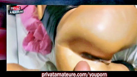 Hot German amateur creampie close-up, big ass in lingerie