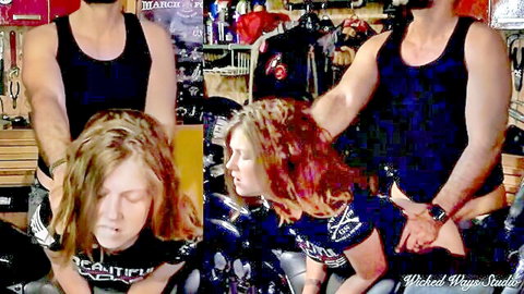 Biker babe bent over motorcycle for rough anal sex painal