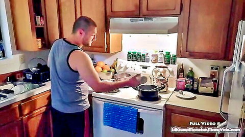 BigButtBooty caught with cum, makes up to muscular husband in kitchen fuck