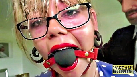 Blonde overweight sub gagged and restrained by Pascal White in BDSM scene