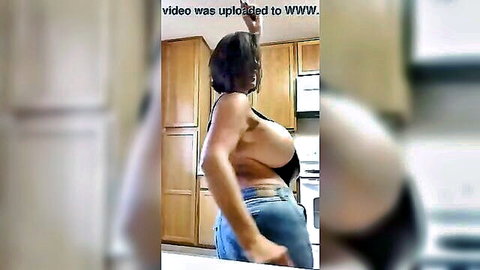 Brittany Elizabeth shaking massive swinging tits topless in jeans