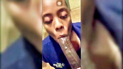 Ebony Walmart thot in uniform sucking big dildo