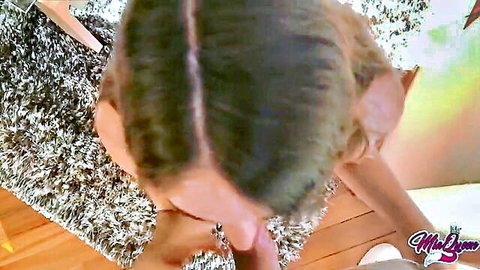 Blonde POV tease with spread legs and topless view in daddy creampie scene