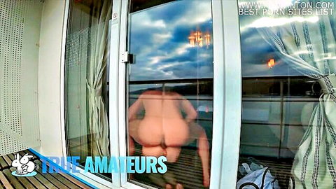 Athletic amateur bent over balcony for anal with hunk BF