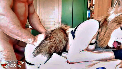 Dee Dee fox-tailed babe in rough doggy style penetration and deep blowjob