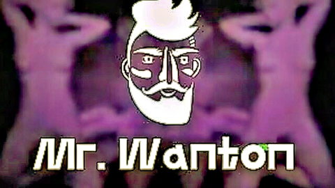 Mr. Wanton stylized logo on purple background for ebony lesbian tribbing video
