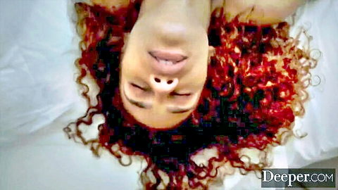 Redhead wife topless in upside-down pose for cuckold threesome