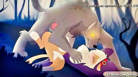 Animated furry wolf mounting and penetrating orange fox girl in erotic pose