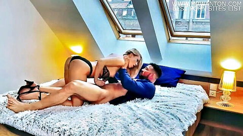 Angelika Grays in passionate lingerie cowgirl sex with muscular man