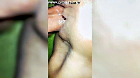 Closeup of hand spreading shaved pussy with thick creampie cum dripping out after hard fuck