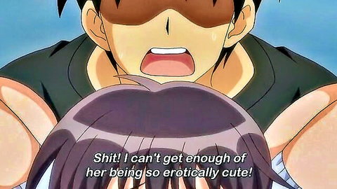 Hentai scene of man gripping erotic cute anime girl from behind
