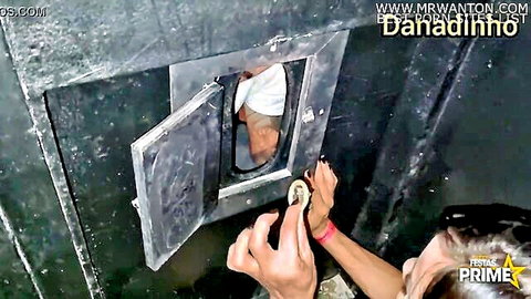 Bianca Naldy at glory hole sucking cocks in Festa Prime cabin