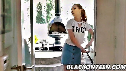 Athena Rayne in THICC crop top and button skirt, teasing at doorway