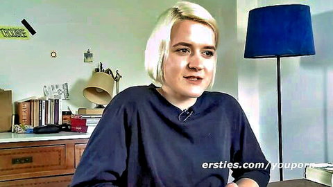 Cute blonde student from Münster in casual Ersties interview