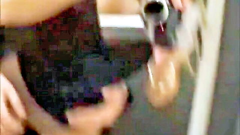 Amateur babe in black stockings gets tight asshole penetrated by thick glass dildo