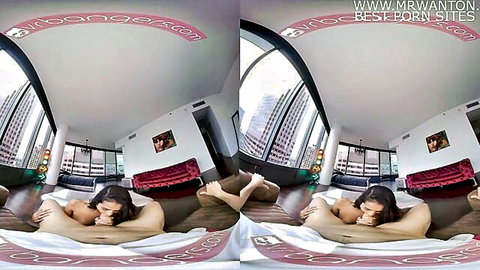 Hot Brazilian babe in stockings sucks and rides big dick in VR porn