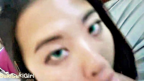SukiSukiGirl green eyes close-up POV oral tease, Asian beauty