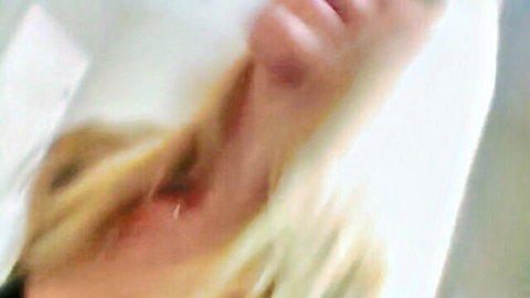 Horny blonde giving steamy lapdance, handjob and swallow
