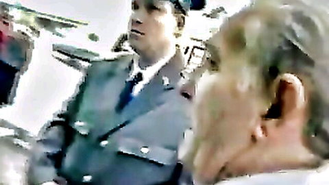 Uniformed officer confronts older man in Macbeth-themed hardcore anal porn setup