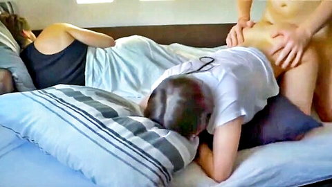 Brunette in white tee cheats on BF, fucked doggy style until he sees