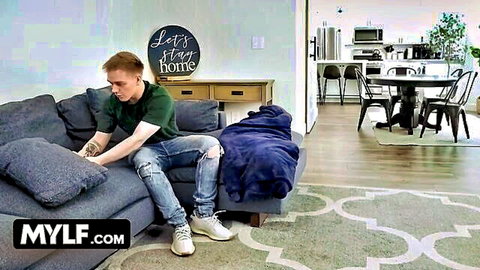 Young guy on couch films viral creampie with hot MILF online