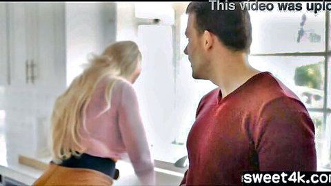 Blonde big ass stepmom bending over in tight outfit for stepson