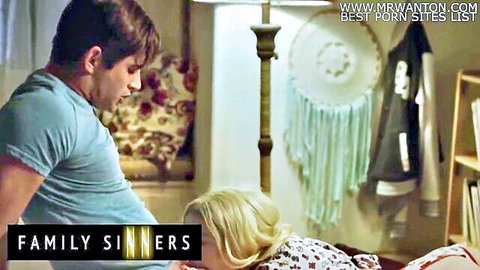 Kenzie Reeves leans back as stepbro Nathan Bronson approaches in Family Sinners scene
