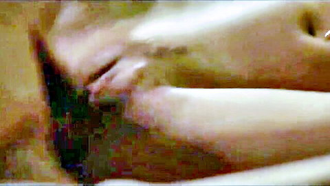 Skinny blonde's shaved pussy spread wide and fingered deeply by rough hand closeup