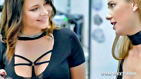 Sofi Goldfinger and Alexis Crystal in sexy black lingerie close-up
