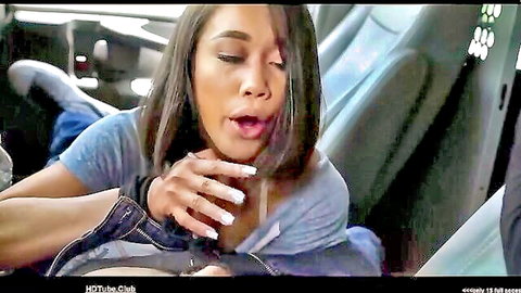 Aria Skye giving intense oral sex in car, black beauty with long nails