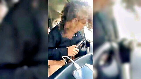 Alma del Rey in car at service area, curly-haired Latina teasing before fuck