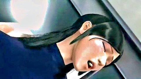 Hentai girl with black hair drooling from open mouth in deepthroat blowjob ecstasy