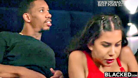 Anya Krey in red dress with BBC stud, Blacked interracial tease