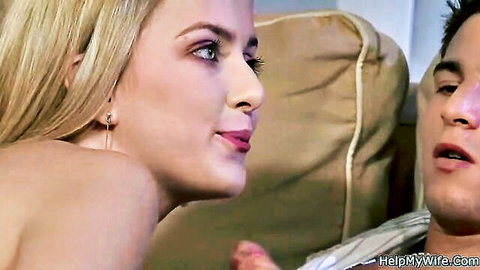 Abigaile Johnson seducing man on couch in Assist my Wife scene