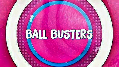 Ball Busters bold title screen on vibrant pink graphic background with circles