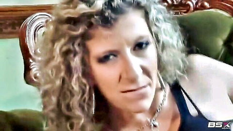 Sara Jay curly blonde in black top, seductive close-up for BBC interracial scene