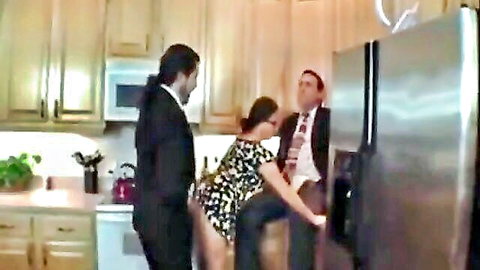 Stacie Starr MILF with large tits in short dress, bending over for threesome tease