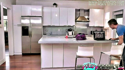 Horny step aunt MILF teases nephew in kitchen, free HD porn
