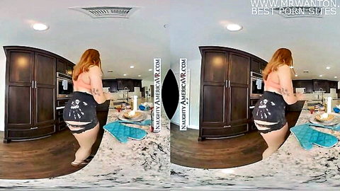 Siri Dahl bends over in ripped shorts exposing big ass in Naughty America kitchen POV