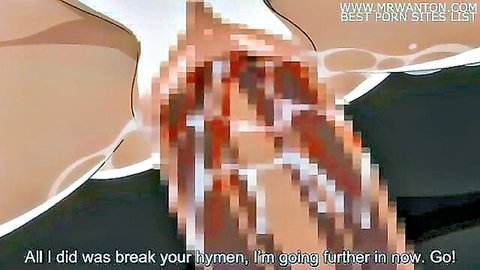 Blonde anime girl in hentai defloration scene with deep vaginal penetration