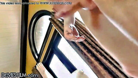 Big titted fair skinned babe deepthroats thick cock with hand forcing her head down