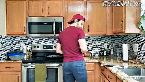 Thick Latina wife fucked while husband cooks in kitchen