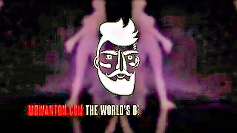 Mwantong.com logo with stylized bearded man in purple aura, teasing striptease theme