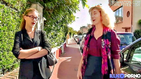 Debbie and her aunt chatting on street before steamy porn scene