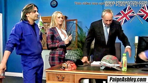 Paige Ashley in steamy threesome party with suited men
