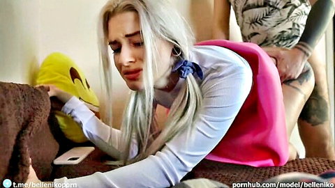 Belleniko blonde model bent over in anal sex with pained face